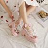 imageSHEMEE Womens Kawaii Sweet Bow Cosplay Dress Shoes Chunky Platform Mid Block Heels Buckle Ankle Strap Mary Jane Pumps1pink