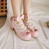 imageSHEMEE Womens Kawaii Sweet Bow Cosplay Dress Shoes Chunky Platform Mid Block Heels Buckle Ankle Strap Mary Jane Pumps1pink