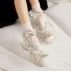 imageSHEMEE Womens Kawaii Sweet Bow Cosplay Dress Shoes Chunky Platform Mid Block Heels Buckle Ankle Strap Mary Jane PumpsBeige