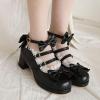 imageSHEMEE Womens Kawaii Sweet Bow Cosplay Dress Shoes Chunky Platform Mid Block Heels Buckle Ankle Strap Mary Jane PumpsBlack