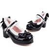 imageSHEMEE Womens Kawaii Sweet Bow Cosplay Dress Shoes Chunky Platform Mid Block Heels Buckle Ankle Strap Mary Jane PumpsPatent Black