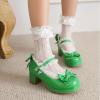 imageSHEMEE Womens Kawaii Sweet Bow Cosplay Dress Shoes Chunky Platform Mid Block Heels Buckle Ankle Strap Mary Jane PumpsPatent Green