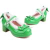 imageSHEMEE Womens Kawaii Sweet Bow Cosplay Dress Shoes Chunky Platform Mid Block Heels Buckle Ankle Strap Mary Jane PumpsPatent Green