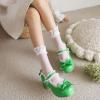 imageSHEMEE Womens Kawaii Sweet Bow Cosplay Dress Shoes Chunky Platform Mid Block Heels Buckle Ankle Strap Mary Jane PumpsPatent Green