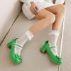 imageSHEMEE Womens Kawaii Sweet Bow Cosplay Dress Shoes Chunky Platform Mid Block Heels Buckle Ankle Strap Mary Jane PumpsPatent Green