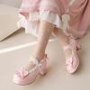 imageSHEMEE Womens Kawaii Sweet Bow Cosplay Dress Shoes Chunky Platform Mid Block Heels Buckle Ankle Strap Mary Jane PumpsPatent Pink