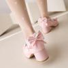 imageSHEMEE Womens Kawaii Sweet Bow Cosplay Dress Shoes Chunky Platform Mid Block Heels Buckle Ankle Strap Mary Jane PumpsPatent Pink