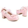 imageSHEMEE Womens Kawaii Sweet Bow Cosplay Dress Shoes Chunky Platform Mid Block Heels Buckle Ankle Strap Mary Jane PumpsPatent Pink
