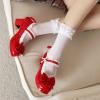 imageSHEMEE Womens Kawaii Sweet Bow Cosplay Dress Shoes Chunky Platform Mid Block Heels Buckle Ankle Strap Mary Jane PumpsPatent Red