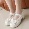 imageSHEMEE Womens Kawaii Sweet Bow Cosplay Dress Shoes Chunky Platform Mid Block Heels Buckle Ankle Strap Mary Jane PumpsPatent White