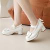 imageSHEMEE Womens Kawaii Sweet Bow Cosplay Dress Shoes Chunky Platform Mid Block Heels Buckle Ankle Strap Mary Jane PumpsPatent White