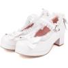 imageSHEMEE Womens Kawaii Sweet Bow Cosplay Dress Shoes Chunky Platform Mid Block Heels Buckle Ankle Strap Mary Jane PumpsPatent White