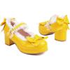imageSHEMEE Womens Kawaii Sweet Bow Cosplay Dress Shoes Chunky Platform Mid Block Heels Buckle Ankle Strap Mary Jane PumpsPatent Yellow