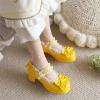 imageSHEMEE Womens Kawaii Sweet Bow Cosplay Dress Shoes Chunky Platform Mid Block Heels Buckle Ankle Strap Mary Jane PumpsPatent Yellow