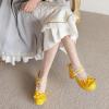 imageSHEMEE Womens Kawaii Sweet Bow Cosplay Dress Shoes Chunky Platform Mid Block Heels Buckle Ankle Strap Mary Jane PumpsPatent Yellow