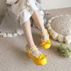 imageSHEMEE Womens Kawaii Sweet Bow Cosplay Dress Shoes Chunky Platform Mid Block Heels Buckle Ankle Strap Mary Jane PumpsPatent Yellow