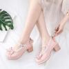 imageSHEMEE Womens Kawaii Sweet Bow Cosplay Dress Shoes Chunky Platform Mid Block Heels Buckle Ankle Strap Mary Jane PumpsPink 02