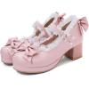 imageSHEMEE Womens Kawaii Sweet Bow Cosplay Dress Shoes Chunky Platform Mid Block Heels Buckle Ankle Strap Mary Jane PumpsPink 02