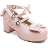imageSHEMEE Womens Kawaii Sweet Bow Cosplay Dress Shoes Chunky Platform Mid Block Heels Buckle Ankle Strap Mary Jane PumpsPink