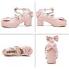 imageSHEMEE Womens Kawaii Sweet Bow Cosplay Dress Shoes Chunky Platform Mid Block Heels Buckle Ankle Strap Mary Jane PumpsPink