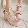 imageSHEMEE Womens Kawaii Sweet Bow Cosplay Dress Shoes Chunky Platform Mid Block Heels Buckle Ankle Strap Mary Jane PumpsPink