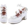 imageSHEMEE Womens Kawaii Sweet Bow Cosplay Dress Shoes Chunky Platform Mid Block Heels Buckle Ankle Strap Mary Jane PumpsWhite