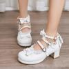 imageSHEMEE Womens Kawaii Sweet Bow Cosplay Dress Shoes Chunky Platform Mid Block Heels Buckle Ankle Strap Mary Jane PumpsWhite