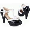 imageSHEMEE Womens Patent Leather TStrap Mary Jane Pumps Chunky High Heel Platform Ankle Strap Buckle Round Toe Cute Bow Kawaii Cosplay ShoesBlack