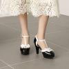 imageSHEMEE Womens Patent Leather TStrap Mary Jane Pumps Chunky High Heel Platform Ankle Strap Buckle Round Toe Cute Bow Kawaii Cosplay ShoesBlack
