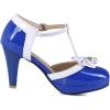 imageSHEMEE Womens Patent Leather TStrap Mary Jane Pumps Chunky High Heel Platform Ankle Strap Buckle Round Toe Cute Bow Kawaii Cosplay ShoesBlue