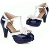 imageSHEMEE Womens Patent Leather TStrap Mary Jane Pumps Chunky High Heel Platform Ankle Strap Buckle Round Toe Cute Bow Kawaii Cosplay ShoesNavy Blue