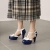 imageSHEMEE Womens Patent Leather TStrap Mary Jane Pumps Chunky High Heel Platform Ankle Strap Buckle Round Toe Cute Bow Kawaii Cosplay ShoesNavy Blue