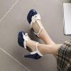 imageSHEMEE Womens Patent Leather TStrap Mary Jane Pumps Chunky High Heel Platform Ankle Strap Buckle Round Toe Cute Bow Kawaii Cosplay ShoesNavy Blue