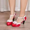 imageSHEMEE Womens Patent Leather TStrap Mary Jane Pumps Chunky High Heel Platform Ankle Strap Buckle Round Toe Cute Bow Kawaii Cosplay ShoesRed