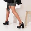 imageSHEMEE Womens Square Toe Chunky Platform Mary Janes Uniform Shoes Ankle Strap Buckle Block High Heel Dress PumpsBlack