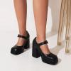 imageSHEMEE Womens Square Toe Chunky Platform Mary Janes Uniform Shoes Ankle Strap Buckle Block High Heel Dress PumpsBlack