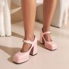 imageSHEMEE Womens Square Toe Chunky Platform Mary Janes Uniform Shoes Ankle Strap Buckle Block High Heel Dress PumpsPink