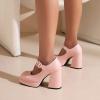imageSHEMEE Womens Square Toe Chunky Platform Mary Janes Uniform Shoes Ankle Strap Buckle Block High Heel Dress PumpsPink