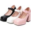 imageSHEMEE Womens Square Toe Chunky Platform Mary Janes Uniform Shoes Ankle Strap Buckle Block High Heel Dress PumpsPink