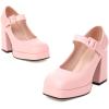 imageSHEMEE Womens Square Toe Chunky Platform Mary Janes Uniform Shoes Ankle Strap Buckle Block High Heel Dress PumpsPink