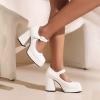 imageSHEMEE Womens Square Toe Chunky Platform Mary Janes Uniform Shoes Ankle Strap Buckle Block High Heel Dress PumpsWhite