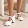 imageSHEMEE Womens Square Toe Chunky Platform Mary Janes Uniform Shoes Ankle Strap Buckle Block High Heel Dress PumpsWhite