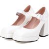 imageSHEMEE Womens Square Toe Chunky Platform Mary Janes Uniform Shoes Ankle Strap Buckle Block High Heel Dress PumpsWhite