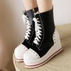 imageSHEMEE Womens Sweet Cute Platform Hidden Wedge Ankle Boots Lace Up High Heels Round Toe Booties Side Zip Kawaii ShoesAll Black