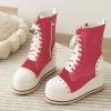 imageSHEMEE Womens Sweet Cute Platform Hidden Wedge Ankle Boots Lace Up High Heels Round Toe Booties Side Zip Kawaii ShoesAll Hot Pink