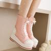 imageSHEMEE Womens Sweet Cute Platform Hidden Wedge Ankle Boots Lace Up High Heels Round Toe Booties Side Zip Kawaii ShoesAll Pink
