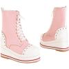 imageSHEMEE Womens Sweet Cute Platform Hidden Wedge Ankle Boots Lace Up High Heels Round Toe Booties Side Zip Kawaii ShoesAll Pink