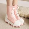 imageSHEMEE Womens Sweet Cute Platform Hidden Wedge Ankle Boots Lace Up High Heels Round Toe Booties Side Zip Kawaii ShoesAll Pink