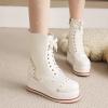 imageSHEMEE Womens Sweet Cute Platform Hidden Wedge Ankle Boots Lace Up High Heels Round Toe Booties Side Zip Kawaii ShoesAll White