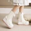imageSHEMEE Womens Sweet Cute Platform Hidden Wedge Ankle Boots Lace Up High Heels Round Toe Booties Side Zip Kawaii ShoesAll White